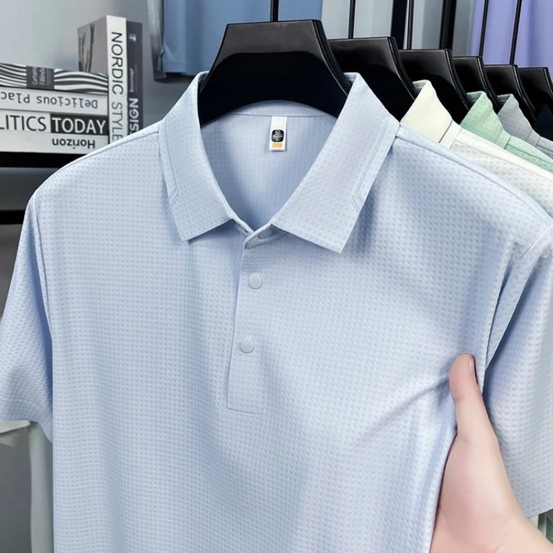 Men‘s 180g Seamless Polo Shirt with UV 50+ & Instant Cooling, 10A Antibacterial Breathable Fabric Lightweight Quick-Dry Summer,
