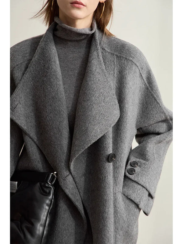 AMII Minimalism 100% Wool Double-sided Woolen Coat for Women 2026 Winter Commuter Raglan Sleeve Loose Long Outerwear 12424063
