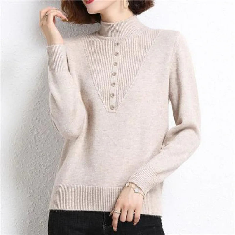 New Autumn Winter Middle-Aged Mother Knitted Clothing Bottom Shirt Women Warm Thick High Collar Knitwears Pull Femme Sweater