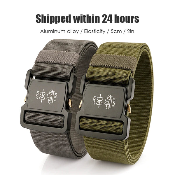 VATLTY 5cm / 2in Elastic Belt for Men Aluminum Buckle Lightweight Wide Belt Military Tactical Belt Grey Casual Girdle Male