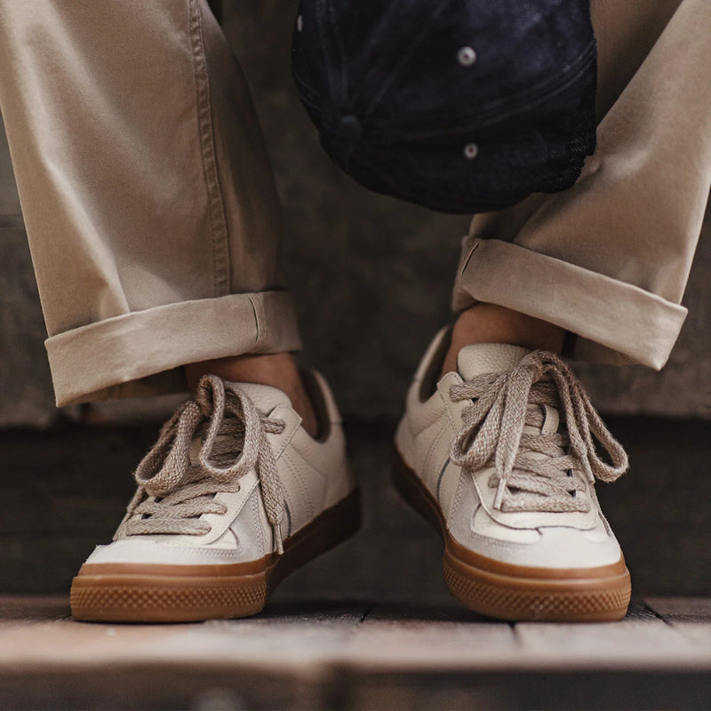 Maden Men's Vintage Full Grain Leather Training Shoes Versatile Comfortable Breathable Low Top Sneakers Outdoor Casual Shoes