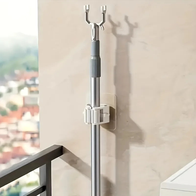 2/4pcs Mop Organizer Holder, Seamless Wall Mounted Mop Clips with No Drill, Strong Adhesive Bathroom Storage Hooks.