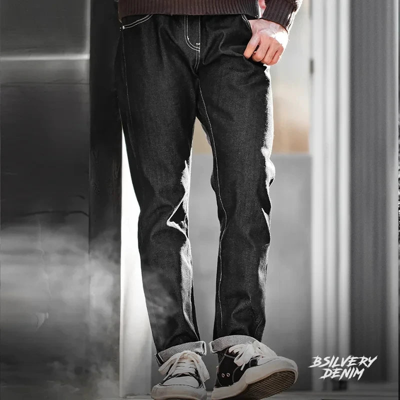 ខោខូវប៊យ Maden Silver Denim Vintage សម្រាប់បុរស Amekaji Selvedge Raw Denim 13 Oz Straight Fit Pants ទំហំ 28 ដល់ 38 សម្លៀកបំពាក់បុរសថ្មី
