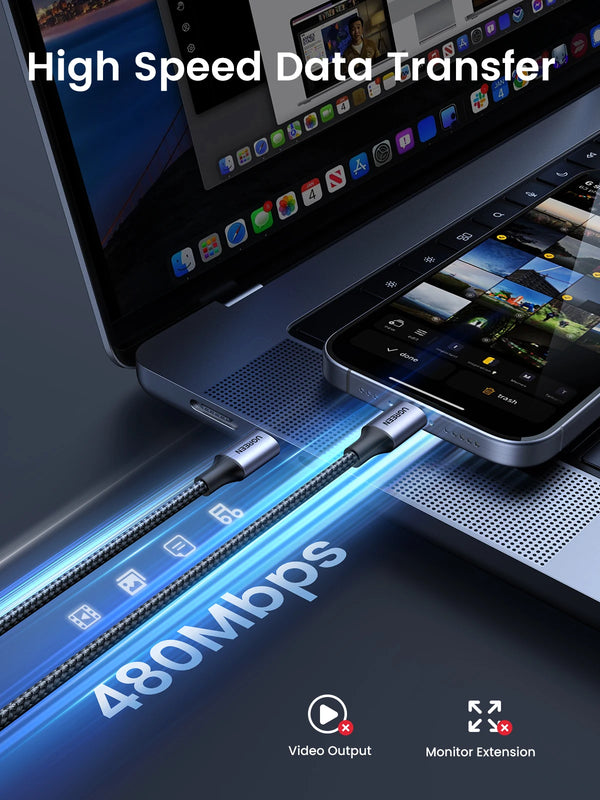 ខ្សែសាកលឿន UGREEN PD3.0 60W USB Type-C ទៅ USB-C សម្រាប់ iPhone 17 16 MacBook Air iPad Samsung Xiaomi USB Fast Charger Cord