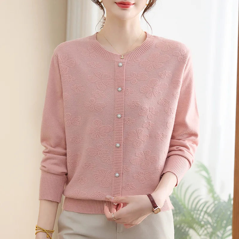 Pull Femmes Tendances 2025 Middle Aged Mother Pollovers Sweater Bottom Wear Shirt Spring Autumn Long Sleeve Knitwear Women Tops