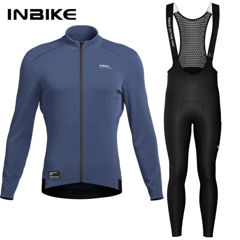 INBIKE Winter Thermal Cycling Jersey Set Men's Breathable Long Sleeve Bike Shirt Bib Pants Mountain Bike Clothing for Men Riding
