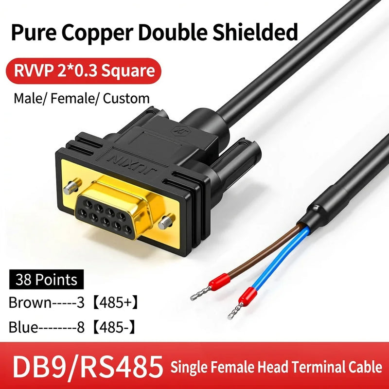 DIVEDEER DB9 Serial Cable RS232 RS485 Adapter Cord 3-Core 235 Terminal Wire 9-Pin COM Port Connector Single-End Male & Female