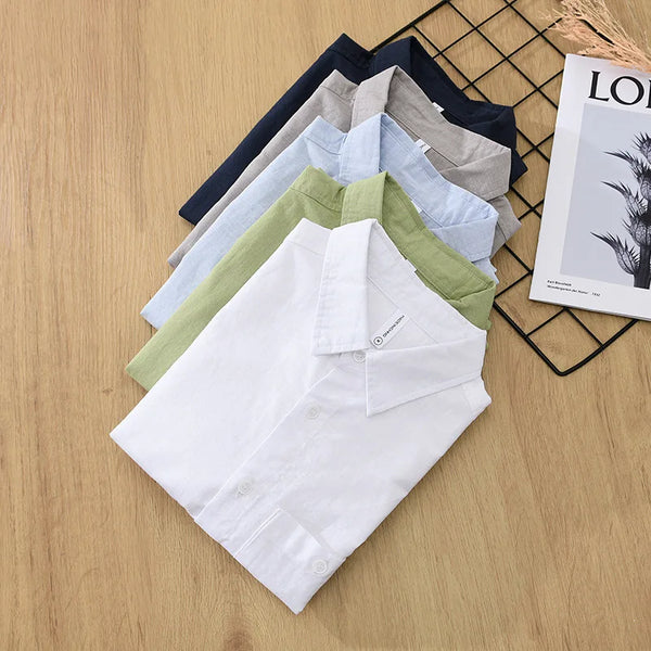 Summer New Fresh Breathable Cotton Linen Thin Short Sleeve Shirt for Men Slim Casual Solid Color Classic Shirt EC1249