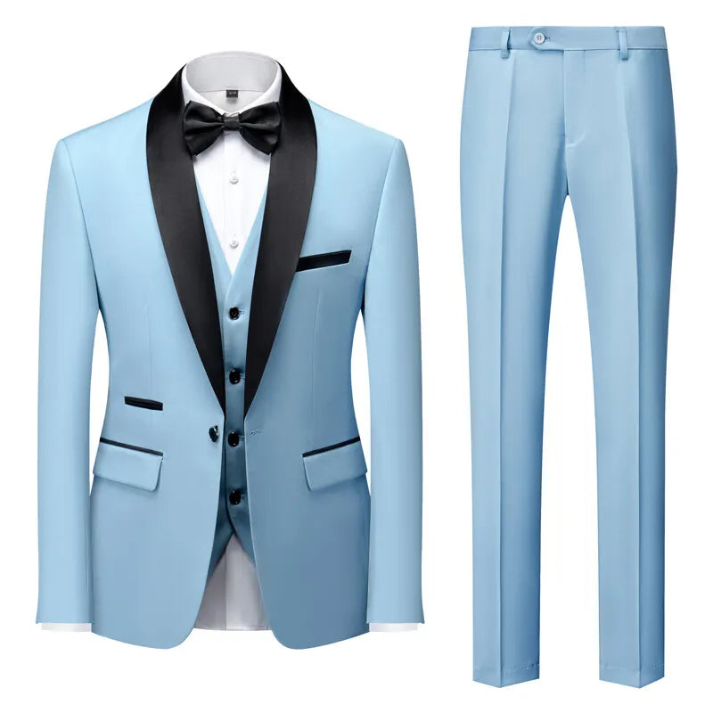 2026 Men's Black 3-Piece, Slim-fit Formal Jacket and Waistcoat Paired with Trousers, Asian Size, Red, White, Gray, Purple