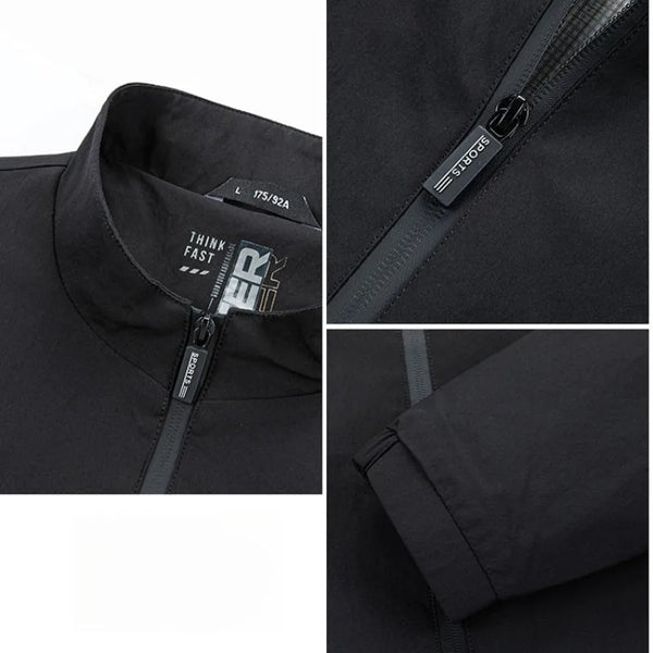 Men's Stand Collar Full Zip Jacket – Lightweight Casual Business Windbreaker with Zipper Pockets, Old Money Style