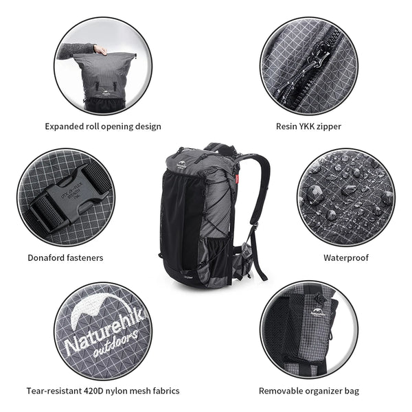 Naturehike Men's Backpack 40L Climbing Backpack Travel Shoulder Bag Fishing Trekking Rucksack Camping Hiking Backpack with Cover