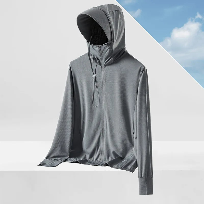 2026 New Women Long-sleeved Hooded Sunscreen, Summer Men Universal UV Light Breathable Jacket, Ice Silk Sports Coat