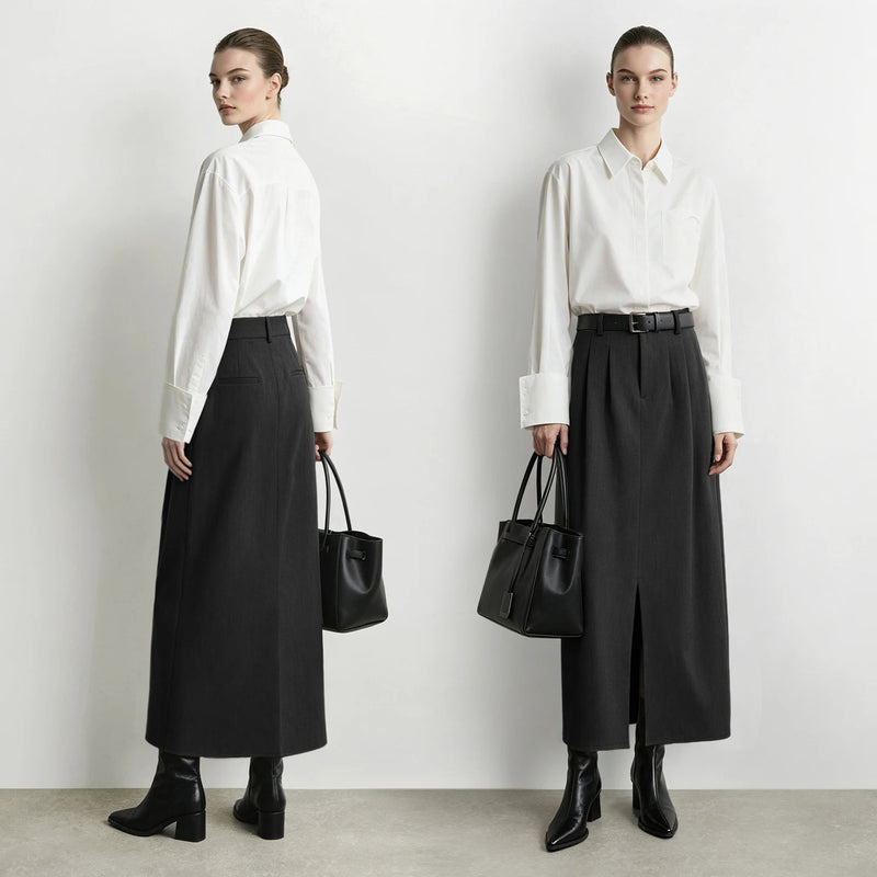 Amii Women Straight Long Skirt Front Slit Loose Fit Slimming Minimalist Commuter Versatile Winter 2026 Skirts for Women 12624016
