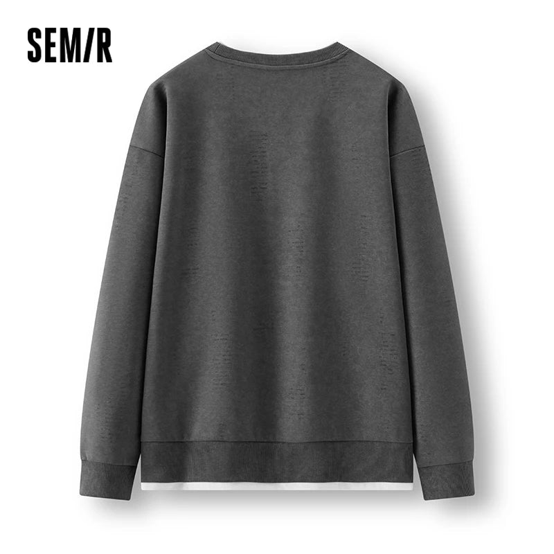 អាវយឺត Semir សម្រាប់បុរស ធ្វើពីរោមចៀម រចនាបថចម្រុះពណ៌ កមូល រលុង ទាន់សម័យ 2026 សម្លៀកបំពាក់ប្រចាំថ្ងៃរដូវរងាថ្មី