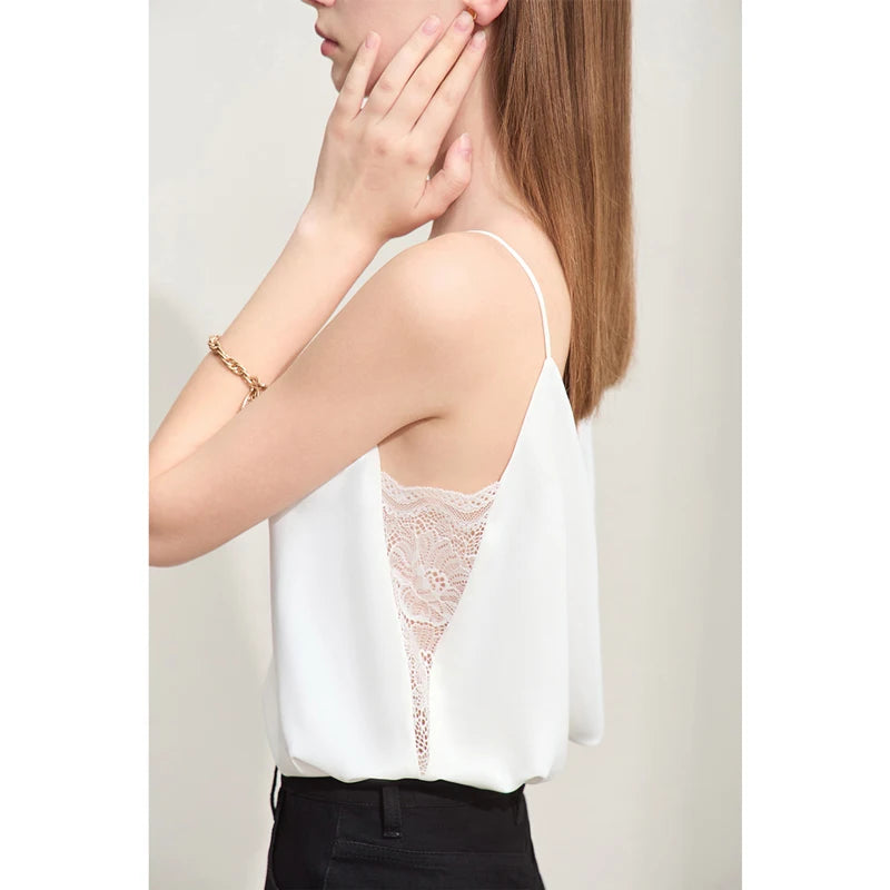 Amii Women's Camisole 2026 Summer New V-Neck Chiffon Spaghetti Strap Tank Lace Patchwork Romantic Sleeveless Top Women 12442026
