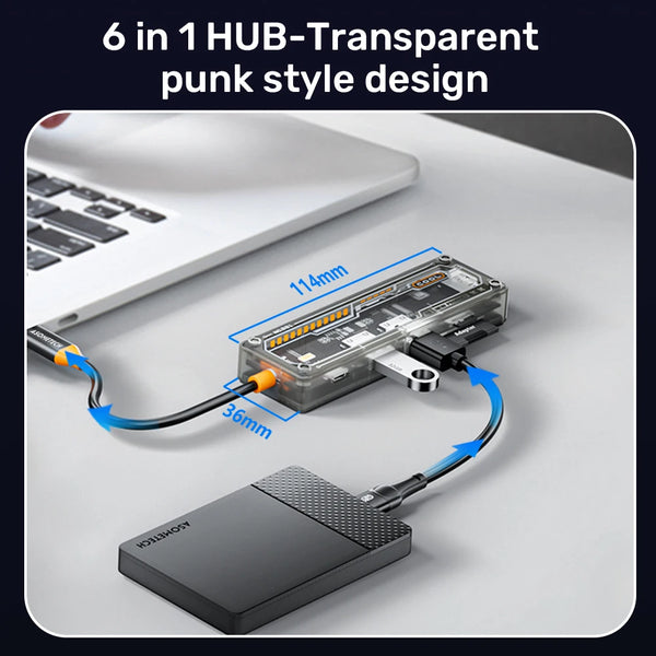 6-in-1 USB C Hub ប្រភេទ-c PD 100W ឧបករណ៍ភ្ជាប់ពហុច្រក USB 3.0 HDMI ឧបករណ៍ភ្ជាប់មជ្ឈមណ្ឌលបំបែកស្ថានីយចតសម្រាប់កុំព្យូទ័រយួរដៃ Macbook Air
