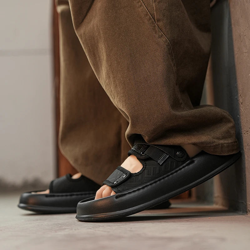 Men's casual Solid Color One strap slide sandlas summer breathable light soft sole slip on outdoor beach shoes walking sandlas