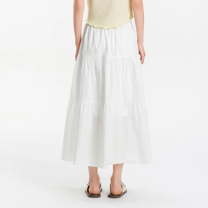 Semir Womens Skirt 2026 White Solid Elastic Waist A Line Cake Style Elegant Versatile Casual Soft