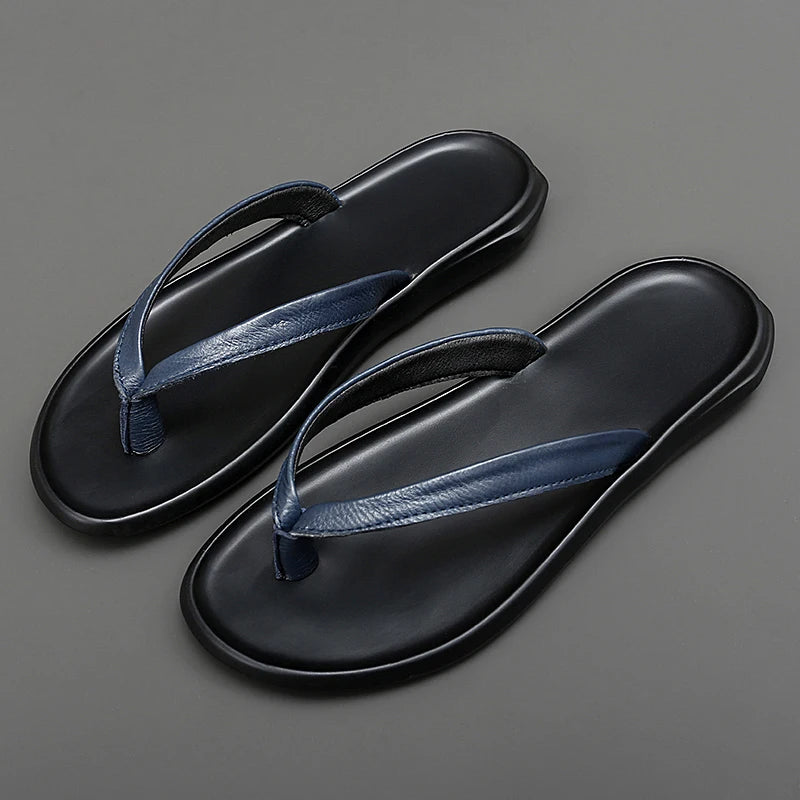 Summer Mens Luxury Genuine Leather Flip Flops Slippers For Men High Quality Flat Slippers Minimalist Size 38-44 Dropshipping