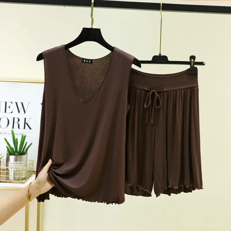 V-neck Vest Shorts Two-piece Set Women's Pajamas Pijamas Feminino Loungewear Women Sleepwear Conjunto Femenino Nightwear