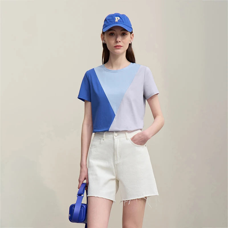 អាវយឺត Amii O-Neck សម្រាប់នារី រដូវក្តៅ ឆ្នាំ២០២៦ អាវយឺតកប្បាសថ្មី លាតសន្ធឹង ប្លុកពណ៌ អាវដៃខ្លី ធម្មតា ងាយស្រួលប្រើ 12622177