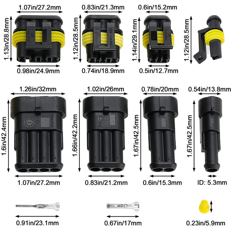 352PCS DJ1.5AMP automobile waterproof connector 1P2P3P4P6P hole HID male and female 0.85 harness plug connector kit