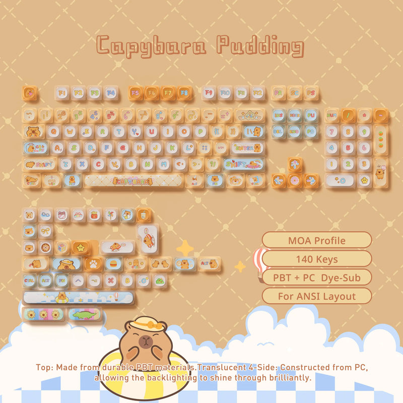Akko Original Cute Theme MOG/MOA/MAO Profile PBT Keycap Set 5-side Dye-sub ANSI/ISO Layout Girl Keycaps Gift Round Bun Mushroom