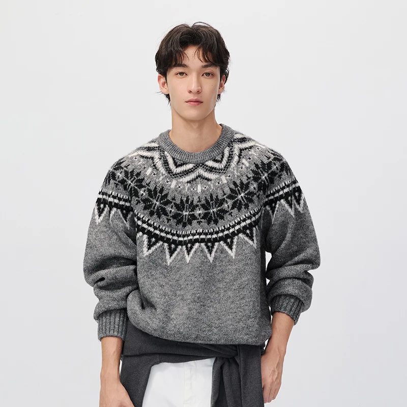 Semir Men Knit Sweater Geometric Jacquard Vintage Style Crew Neck 2026 New Winter Daily Wear Urban Casual Style