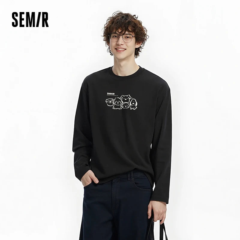 Semir Long Sleeve T-Shirt Men Winter Cute Pet Printed Couple Outfit 2025 New Inner Top Crew Neck Casual Trendy Men'S Wear
