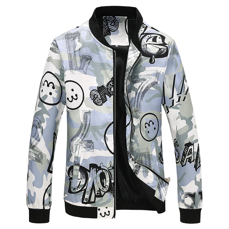 2026 New Baseball Collar Men's Long Sleeve Printed Jacket, Chinese Style Print Zipper Control Coat, Asian Size M-6XL.