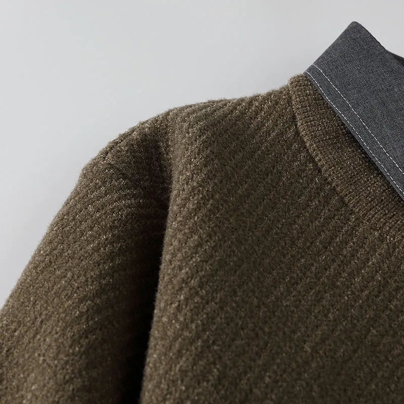 Premium Quality Man Fake Two Long Sleeved Knitted Shirts Solid Color Shirt Collar Stripes AutumnWinter Leisure Versatile Sweater