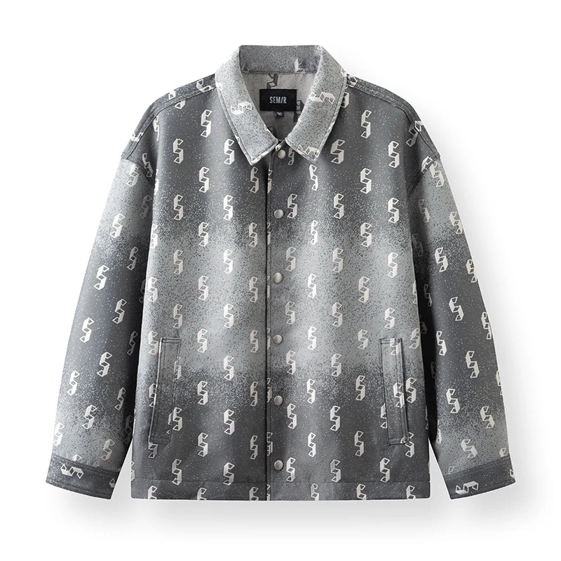 Semir Textured Jacket Men Spring Jacquard Denim Vintage Washed Loose Casual Fashion Personality Stylish Top