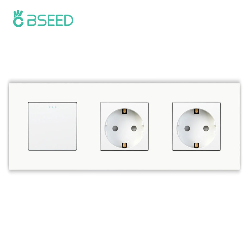 BSEED Mechanical Button Switch 1/2/3Gang 1Way Plus Wall Socket Power Outlets Plastic Panel Wall Light Switch On Off