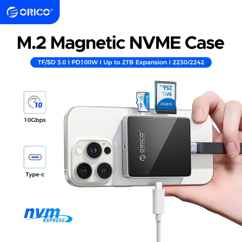 ORICO External Ssd 2230 2242 Enclosure Nvme SSD external Case SSD Card Reader with PD 100W 10Gbps for iPhone 16 17