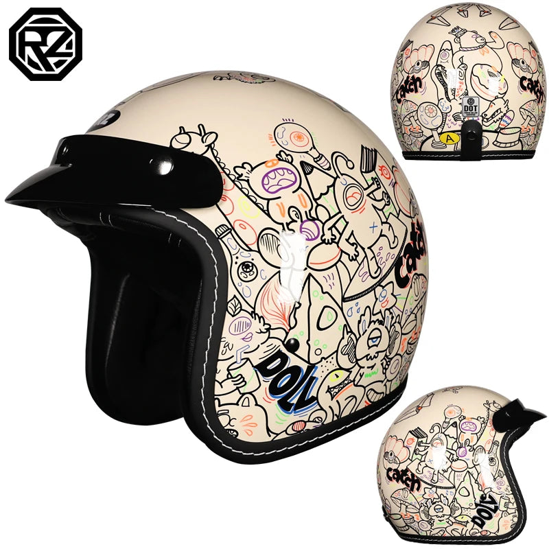 Vintage Motorcycle Helmet Open Face Retro 3/4 Half Helmet Moto Casque Casco Motocicleta Capacete Motocross Para