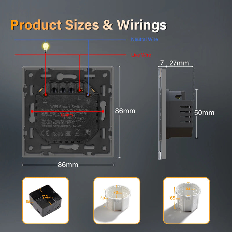 BSEED Tuya Smart WIFI Switch 1/2/3/4Gang 2Way Button Light Switch Smart Life Control Support Alexa Google Home Need Neutral Wire