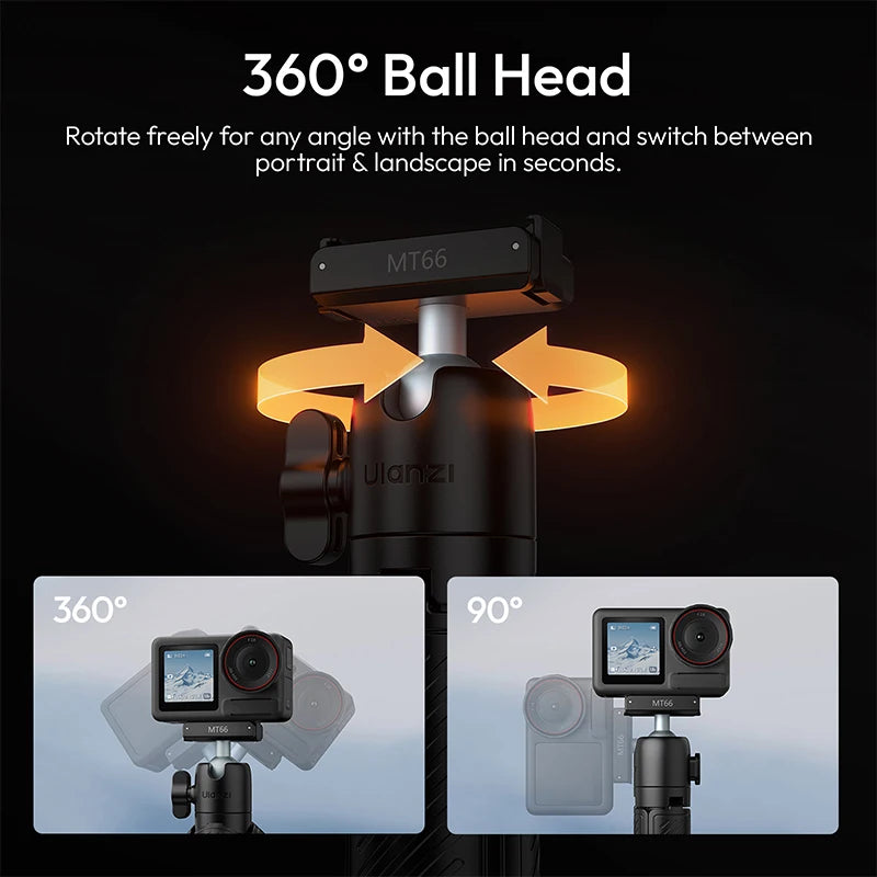 ជើងទម្រ Ulanzi MT66 ClipMate Mini Tripod Stand Seflie Stick សម្រាប់កាមេរ៉ា Insta 360 Dji Action ជាមួយក្បាលបាល់ 360° ទម្ងន់អតិបរមា 1kg