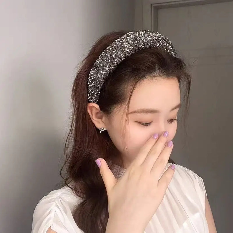 Luxury Pearl Rhinestone High‑Crown Headband Versatile Face‑Slimming Hair Hoop Women Broken Hair Finishing Hair Accessories
