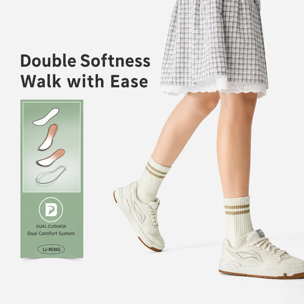 ស្បែកជើងស្គី Li-Ning សម្រាប់នារី COMMON 80S ខ្នើយពីរជាន់ ស្បែកជើងធម្មតា ស្បែកជើងទាន់សម័យ AGCW136