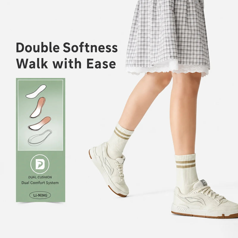 ស្បែកជើងស្គី Li-Ning សម្រាប់នារី COMMON 80S ខ្នើយពីរជាន់ ស្បែកជើងធម្មតា ស្បែកជើងទាន់សម័យ AGCW136