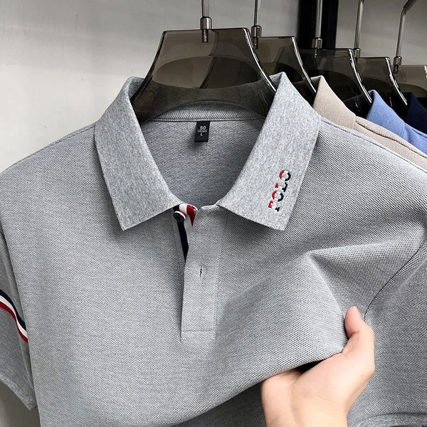 100%Cotton Man Short-Sleeved Polo Shirt Lapel Button Letter Embroidery Summer New Polo Shirt Casual Fashion Breathable Mens Wear