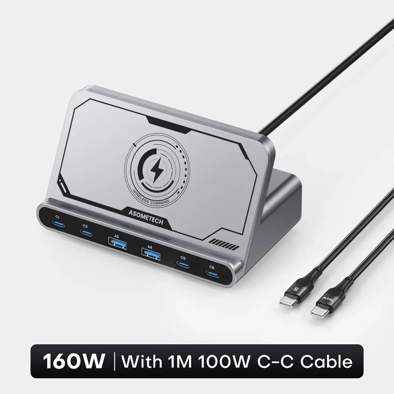 ស្ថានីយសាកថ្មឥតខ្សែ USB 160W ឆ្នាំងសាកឥតខ្សែ 65W PD PPS 45W GaN ឆ្នាំងសាករហ័សសម្រាប់ iPhone 15 14 Pro Samsung កុំព្យូទ័រយួរដៃថេប្លេត