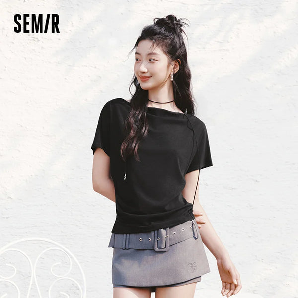 អាវយឺតស្ត្រី Semir ឆ្នាំ ២០២៦ ស្ទីលខ្លីកអាវរហែក ដៃអាវស្តើង Raglan ម៉ូដធម្មតា