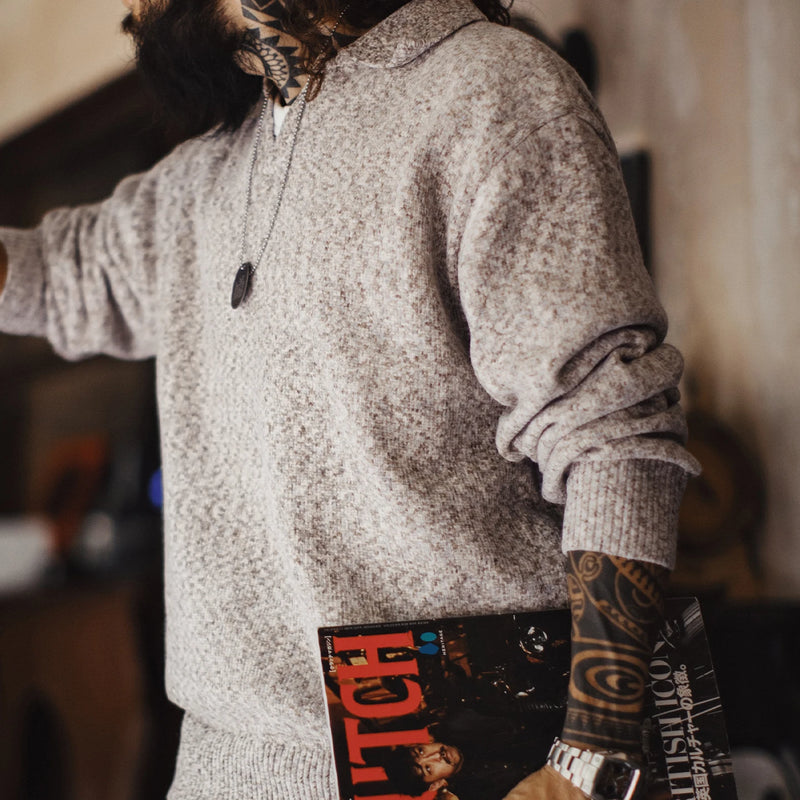 អាវយឺតប៉ាក់បុរស Maden ដៃវែង Johnny Collar Pullover សមល្មម រចនាបថបុរាណ អាវប៉ាក់ធម្មតា រដូវស្លឹកឈើជ្រុះ រដូវរងា