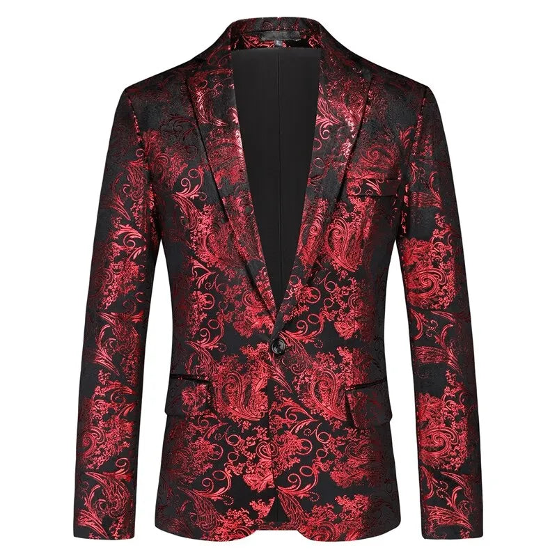 Off-white Men's Long Sleeve Suit Jacket, Gold Printed Party Coat, Asian Size Blue Blazers, Red and Silver Tops.