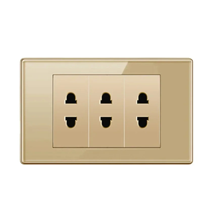 Depoguye US Mexico Wall Light Switch Socket 5V 2.1A USB Type-c Charger Plug,Golden Glass Panel American Standard Power Outlet
