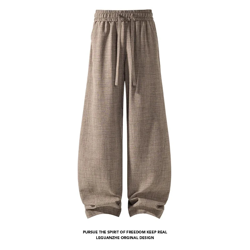Male Oversized Loose Harem Trousers Elastic Drawstring Waist Linen Blend Fabric Baggy Cut For Youth Street Fashion Style