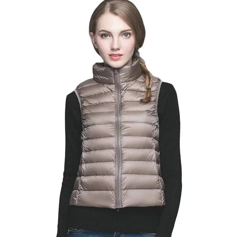Red Collar Women's Light/thin Sleeveless Vest Jacket, Fashion Short Female Vests, Blue Khaki Green Black Waistcoat, Asian Size