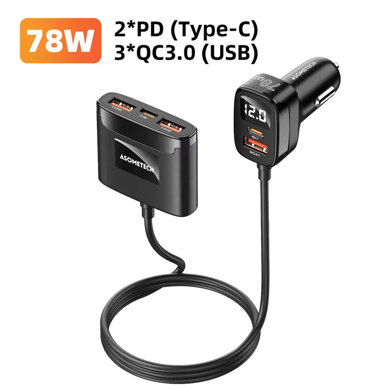 ឆ្នាំងសាករថយន្ត 5 ក្នុង 1 78W PD 3.0 QC 3.0 SCP សាកលឿន USB Type C ឆ្នាំងសាករថយន្តលឿនសម្រាប់ iPhone 13 14 Pro Samsung Huawei