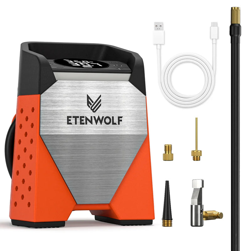 ម៉ាស៊ីនបង្ហាប់ខ្យល់ចល័ត ETENWOLF ZEPHYR S3 បំប៉ោងលឿនក្នុងរយៈពេល 1 នាទី និងវដ្តការងារ 100% ស្នប់ខ្យល់ 160 PSI សម្រាប់រថយន្ត